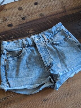 Denim Forum Light Blue Distressed Jean Shorts